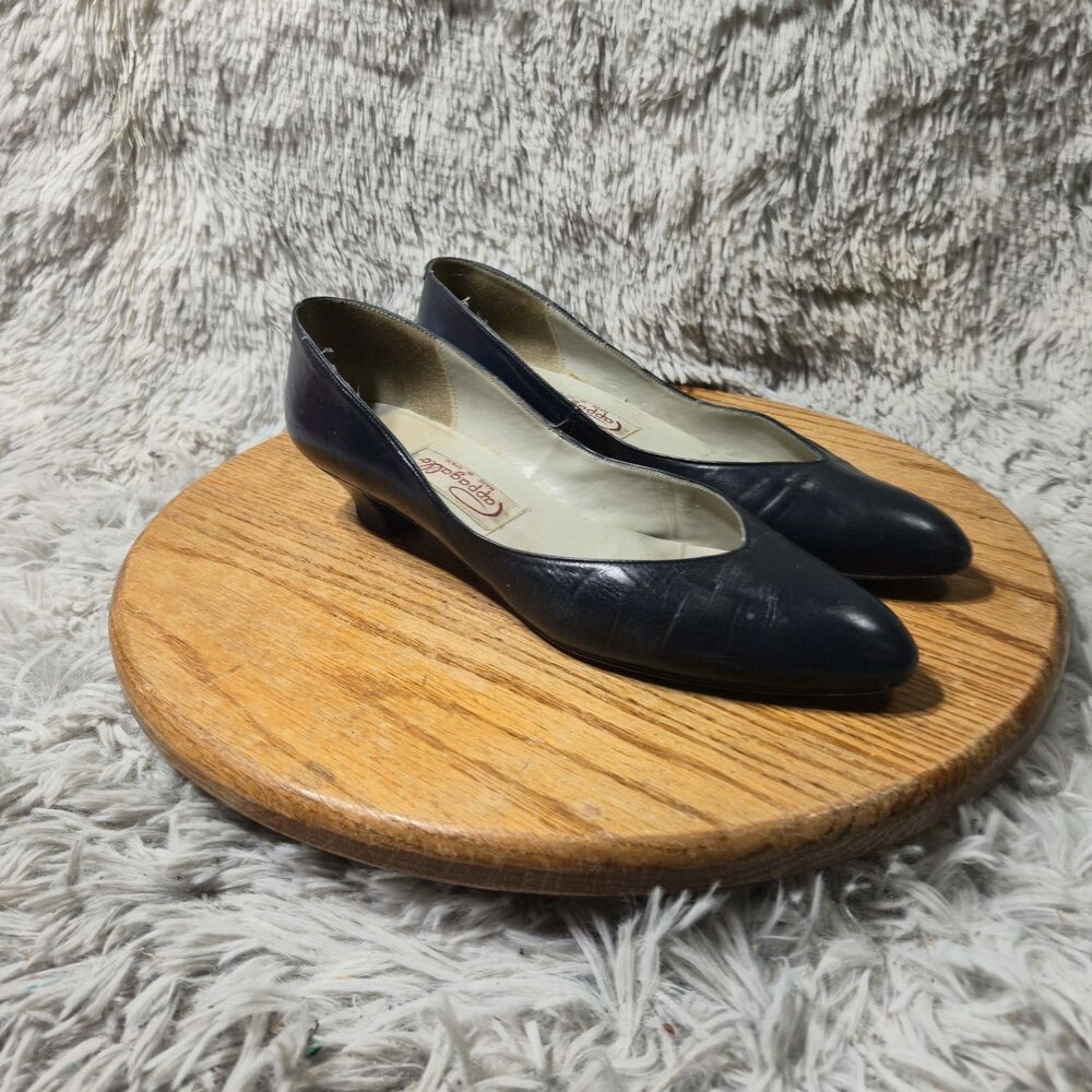 Vintage Pappagallo Burgandy Brown Leather Kitten Heel Shoes Womens Size 8.5